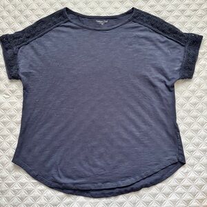 Coldwater Creek Blue Floral Crochet Lace Short Sleeve Scoop Neck Top Size XLP